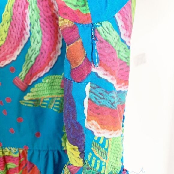 FARM RIO Tropics Tiered Midi Dress In Blue Banana Print Midi Dress Women’s Sz XS - Picture 8 of 15